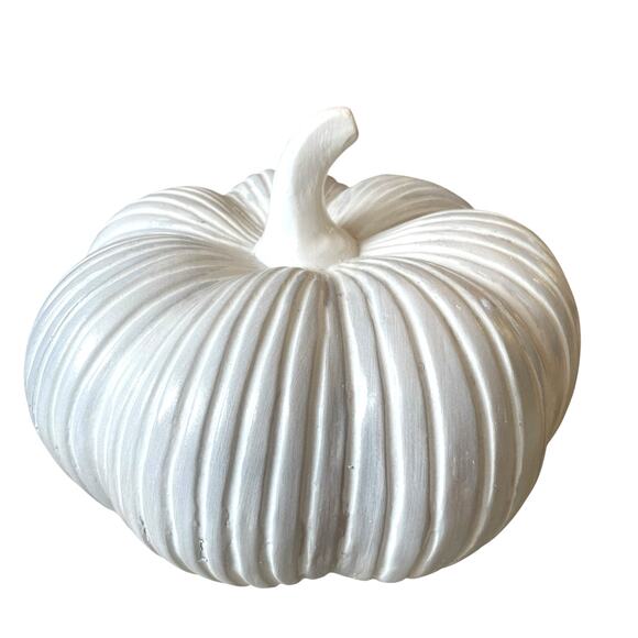 Large White Clay Pumpkin 13x10 Made in India New - Picture 13 of 15